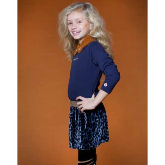 NWT - Moodstreet - Girls' Navy and Leopard Print Velvet Dress, Size 6 - Picture 2 of 2